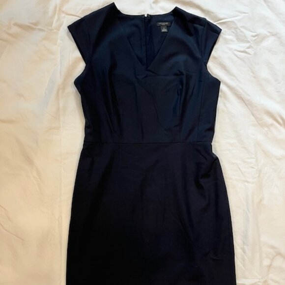 Ann Taylor Tropical Wool Sheath Dress, Cap Sleeves, Navy Blue, Size 4P - Picture 1 of 7
